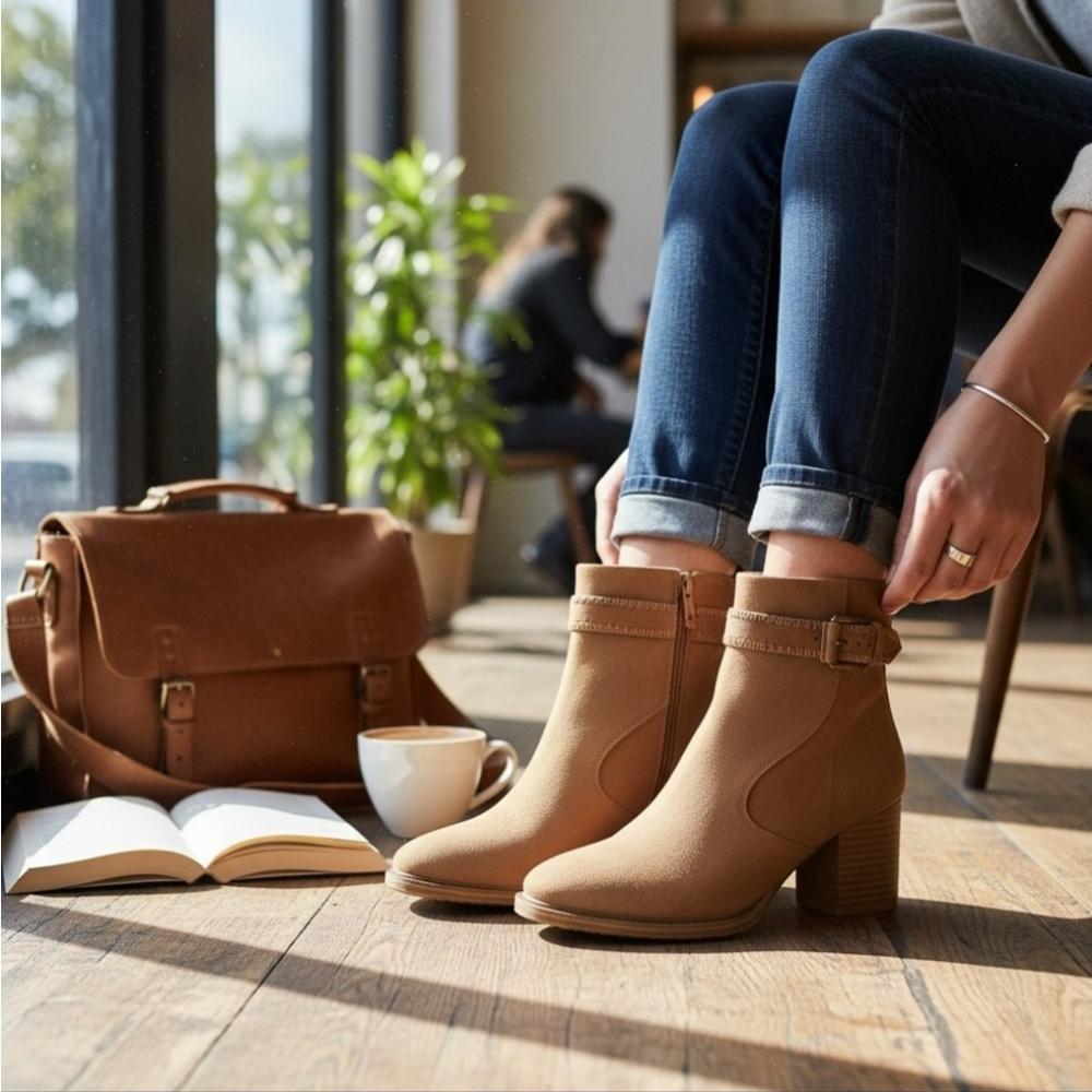 Zodiac Modern Western Ridding Biker Ankle Boots Booties SZ 8 M Microsuede Tan